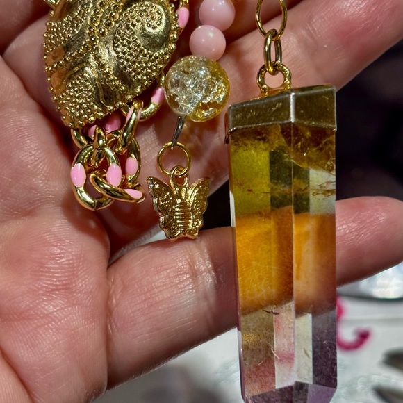 Unique handmade Gold and Pink bag charm purse backpack - Picture 3 of 8